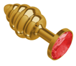 Золотистая пробка с рёбрышками и красным кристаллом - 7 см.