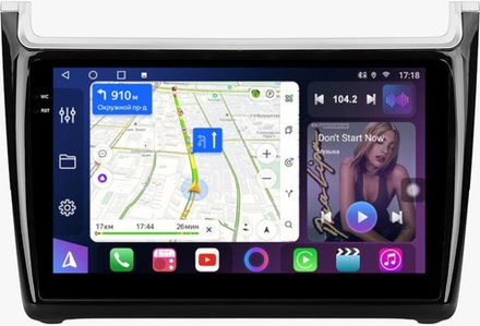 Магнитола для Volkswagen Polo 5 2009-2020 (рамка черная глянцевая) - FarCar BM9-8080GL монитор 9.5" QLED на Android 14, TS10, 4+32Гб, CarPlay, 4G SIM-слот