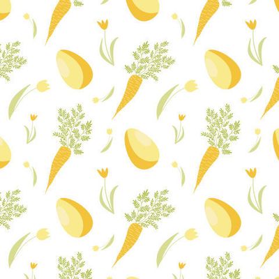 Морковка, яйцо, тюльпаны. Пасхальный весенний принт.