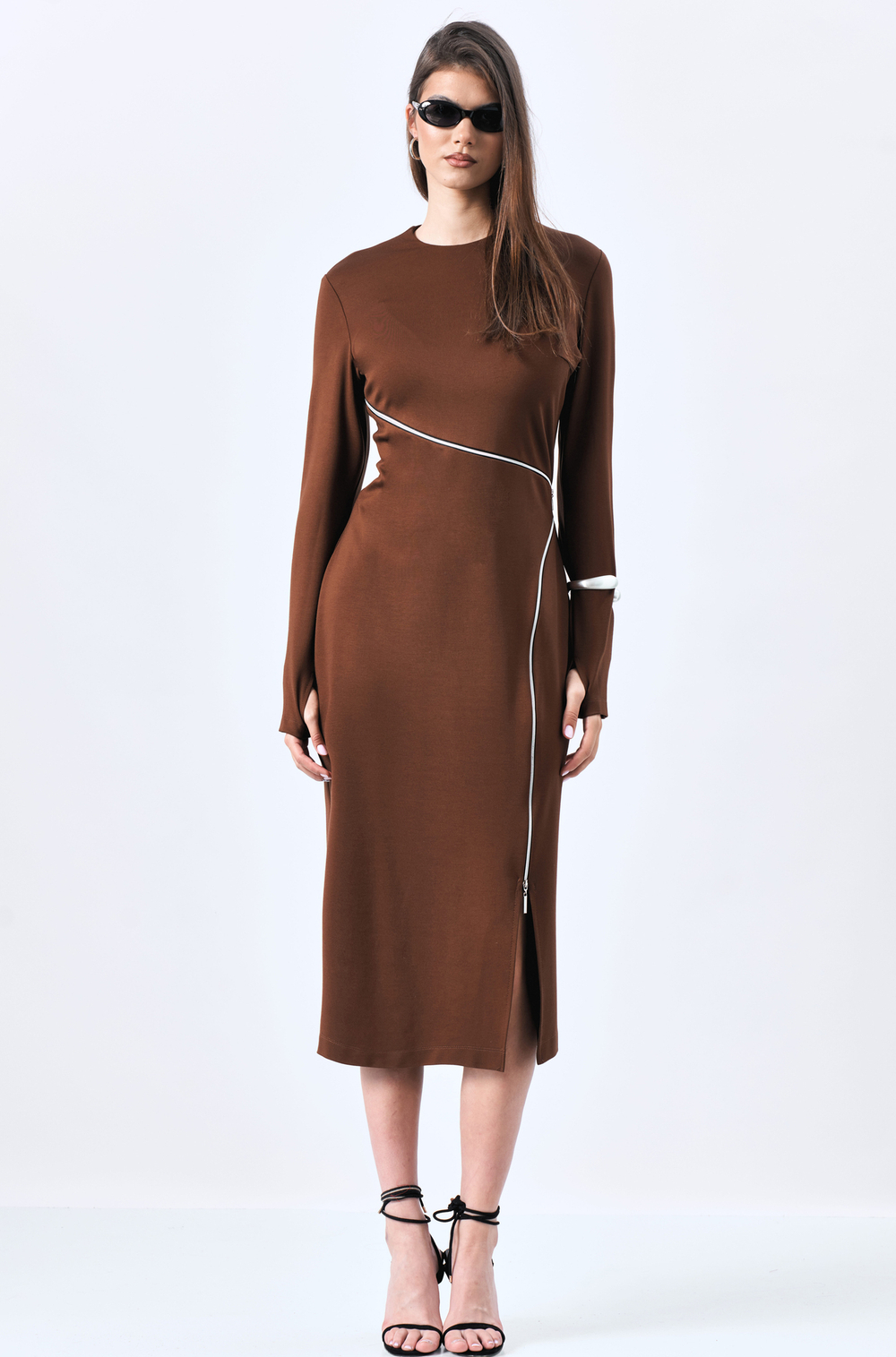 Платье трикотажное с молниями 1222 корица