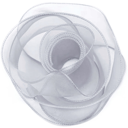 Лента декоративная (4 см*9,14 м) Органза с леской Серебро