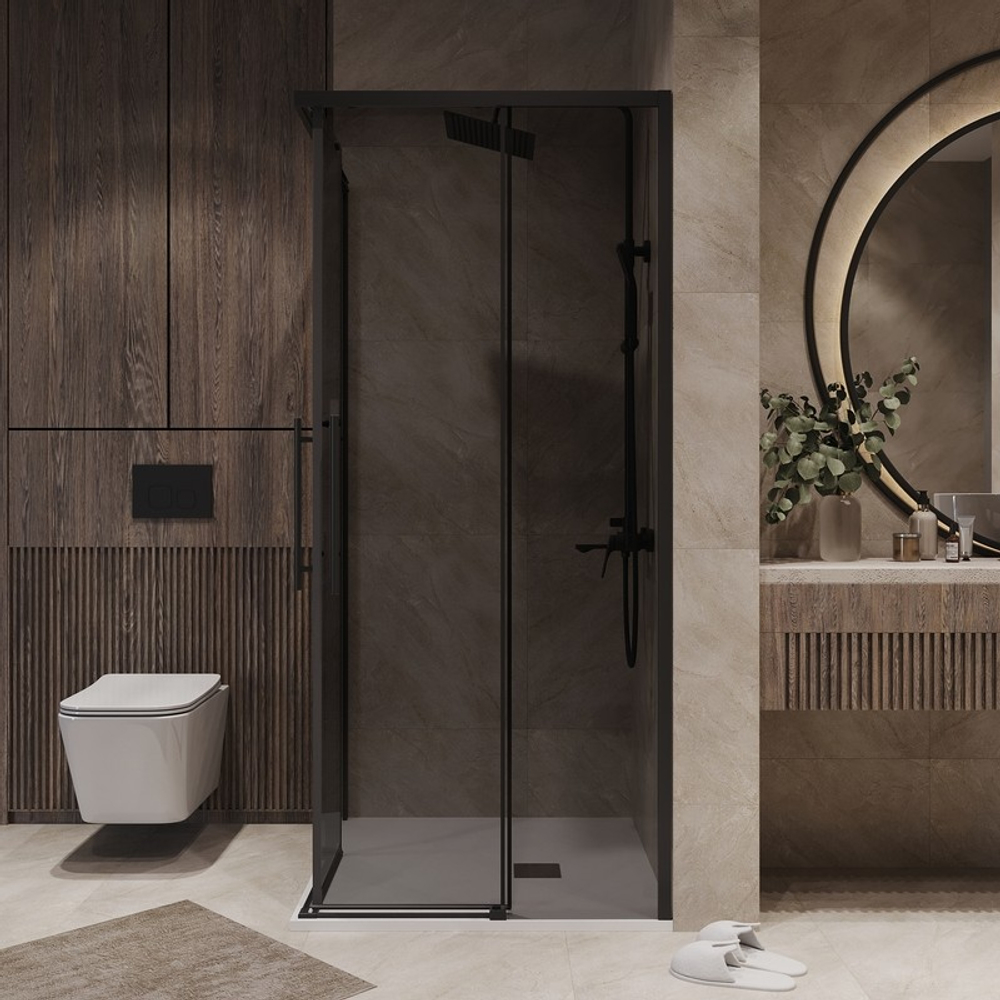 Душевое ограждение Niagara Nova NG-2830-34BLACK (100х100х195) квадрат,черный матовый,двери раздвижные,стекло тонированное,1 место