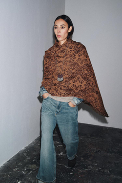 ZARA ЖАККАРДОВЫЙ ШАРФ С ШЕРСТЬЮ, СВЕТЛО-КОРИЧНЕВЫЙ