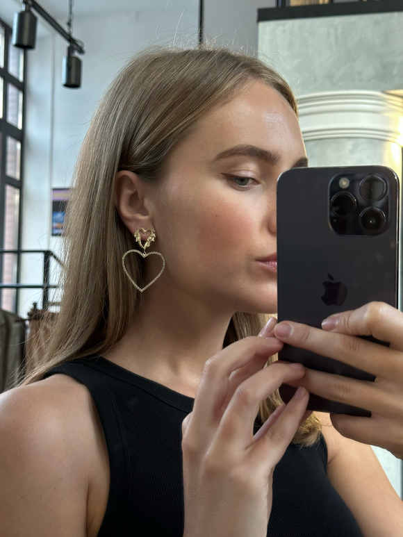 Серьги Сердце-подвеска с камнями