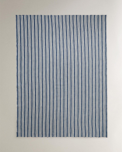 Zara Home плед из хлопка, синий, в полоску · 9126/004
