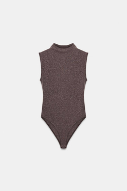 ZARA МЯГКОЕ БОДИ С ВОРОТНИКОМ-СТОЙКОЙ, КОРИЧНЕВЫЙ МЕЛАНЖ