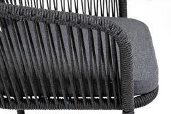 "Марсель" стул барный плетеный из роупа, каркас из стали серый (RAL7022) муар, роуп темно-серый круглый, ткань темно-серая 027