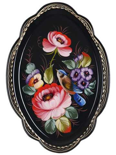 Жостовский поднос декоративный, размер 32х22 см (A11), металлический