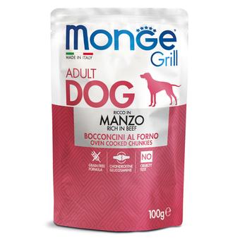 Влажный корм Monge Dog Grill для собак с говядиной, паучи 100 г - 24 шт