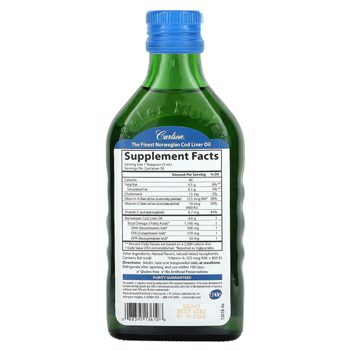 Carlson, Жир печени дикой норвежской трески, фруктовый всплеск, 250 мл (8,4 жидк. унц.)