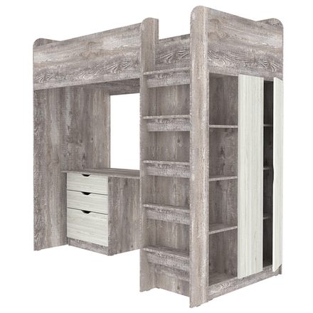 Кровать-чердак КарИВи Polini Simple с письменным столом и Шкаф КарИВиом Бетон Винтерберг