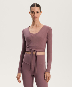 Oysho Топ с запахом из смесового хлопка в рубчик, розовый/лиловый