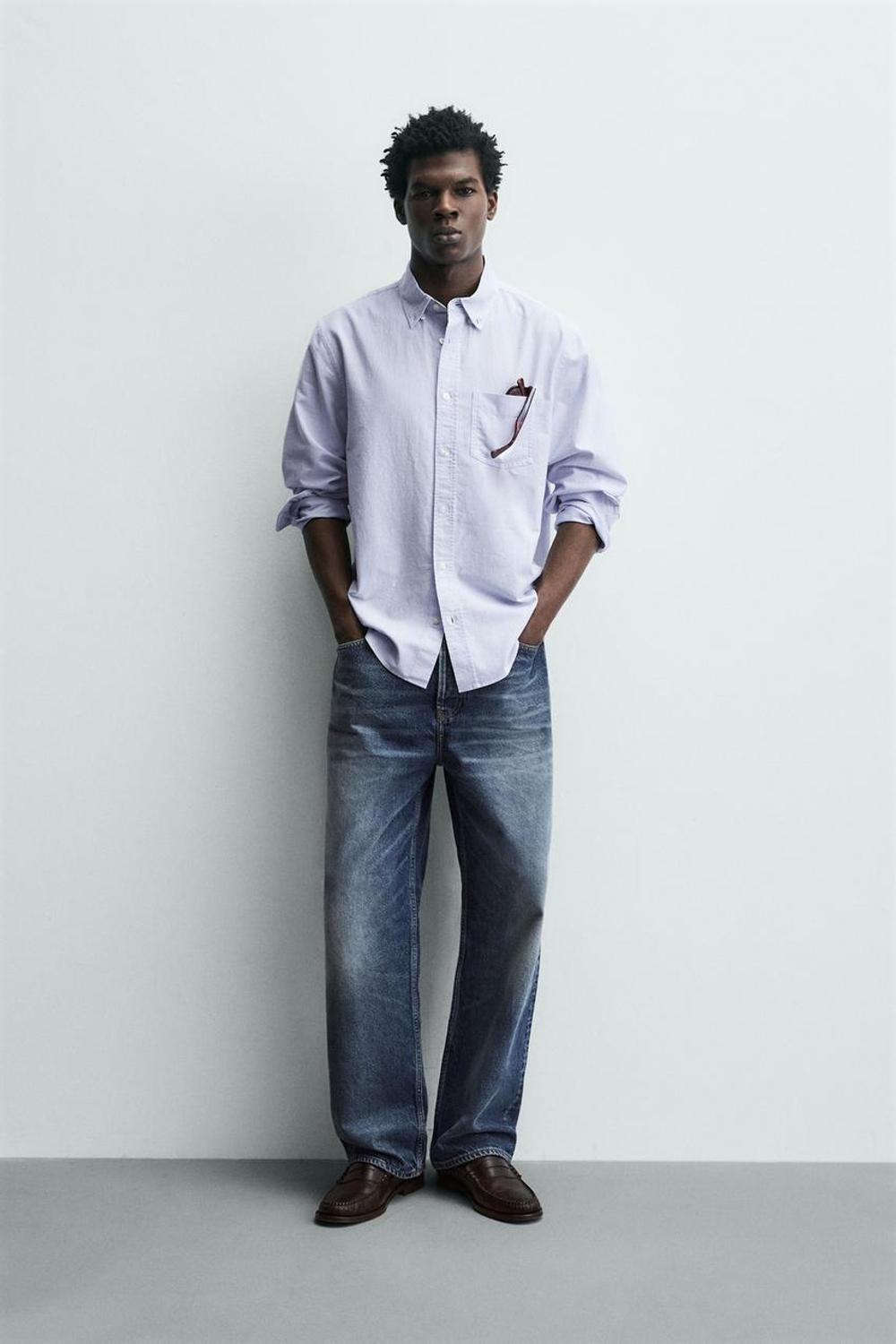 ZARA РУБАШКА С ФАКТУРНОЙ ОТДЕЛКОЙ, БЕЛЫЙ/НЕБЕСНО-ГОЛУБОЙ