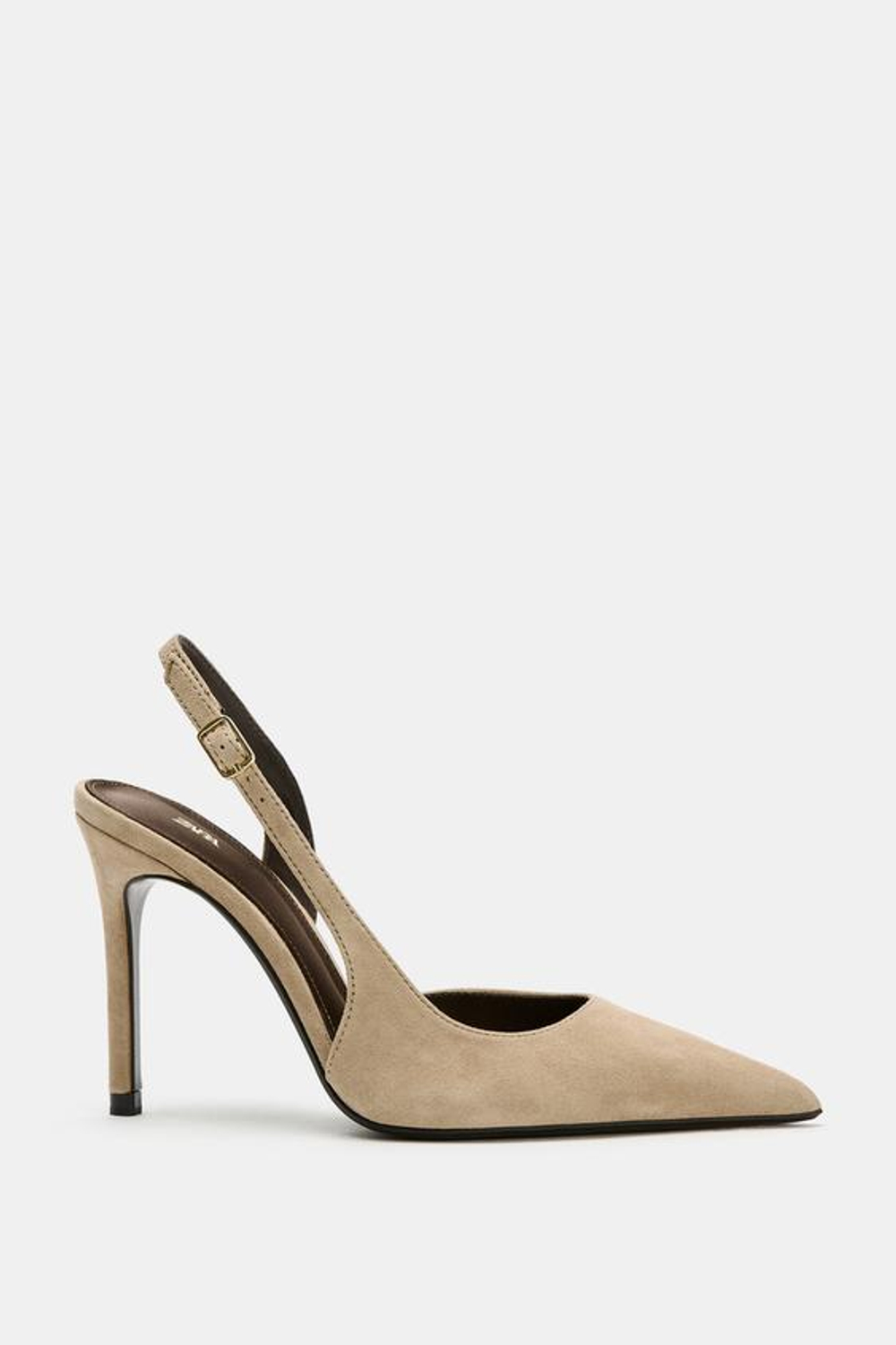 ZARA ЗАМШЕВЫЕ ТУФЛИ С АСИММЕТРИЧНЫМ ВЫРЕЗОМ, БЕЖЕВЫЙ