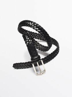 Massimo Dutti Плетеный ремень из кожи, черный