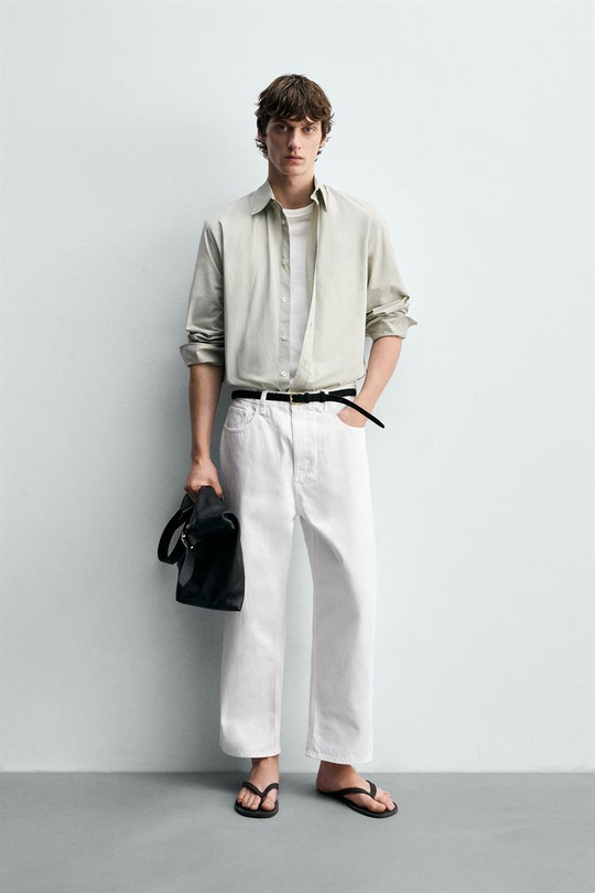 ZARA ДЖИНСЫ TAPERED WIDE FIT, БЕЛЫЙ