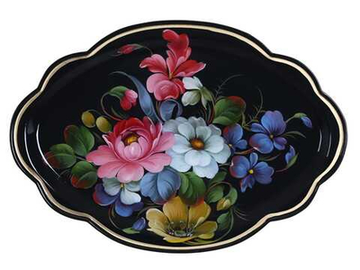 Жостовский поднос декоративный, размер 32х22 см (A11), металлический