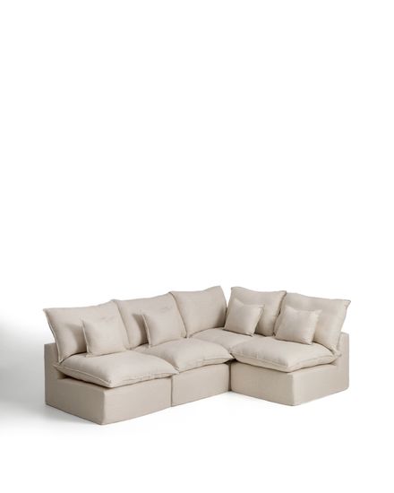 Угловой модульный диван Anarela на 4 места со съемными чехлами из бежевого льна и вискозы, 287 x 197