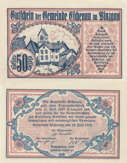 Австрия 50 геллеров 1920 Эшенау-им-Пинцгау aUNC