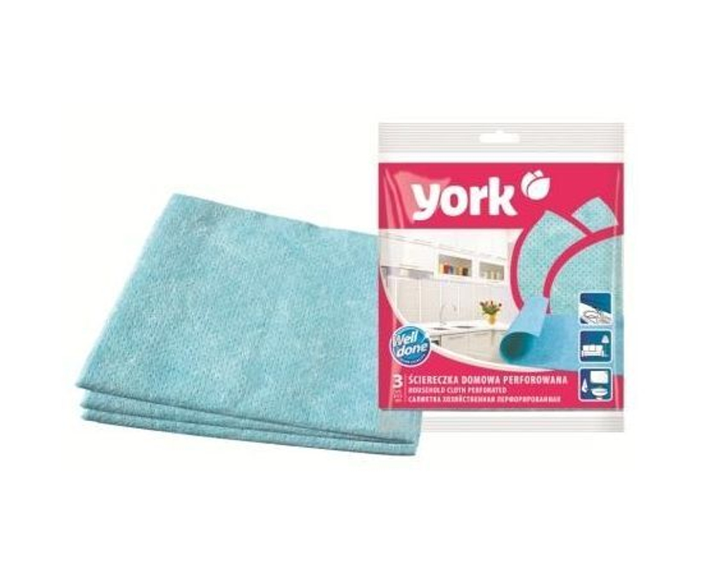 Салфетка вискозная перфорированная YORK 34х35 см, 3 шт (в ассортименте)