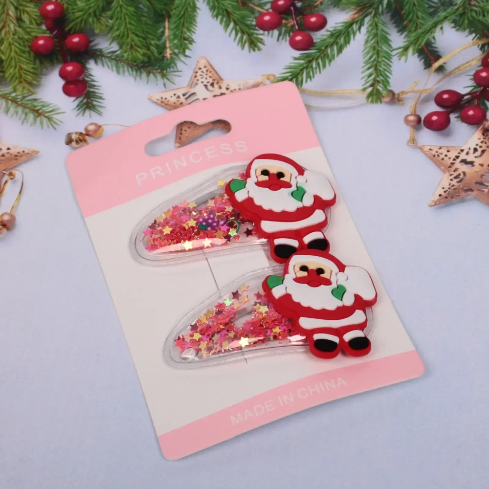 Зажимы для волос 2 шт «Fun idea- Весёлый Дед Мороз» 5 см