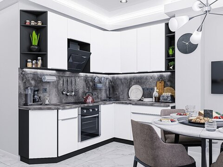 Угловая модульная кухня Фьюжн-04 Silky White - Белый 2140*2500/1800*600