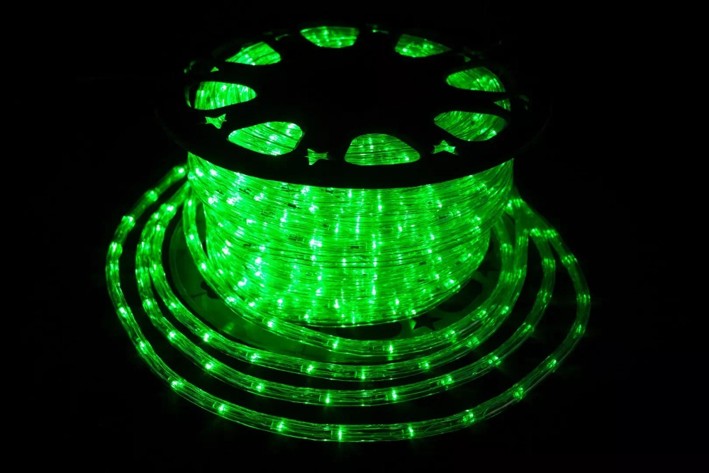 Дюралайт круглый _ 10.5 мм., 220V, 3-жилы, зеленые LED лампы 24 шт на 1 м., бухта 50 м, силикон, Winner (05.50.10,5.24G)