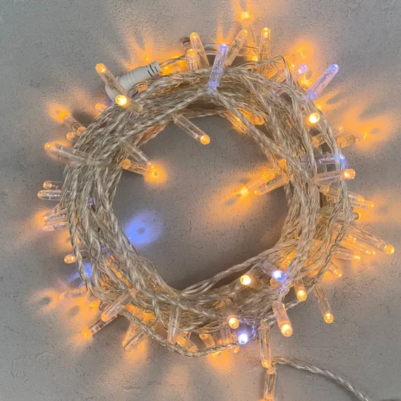 Светодиодная гирлянда с колпачком 100 экстра теплых белых LED ламп 10 м., мерцание, 220-230 В., прозрачный провод ПВХ, IP65, LTC (PST100BLWCAP-10-2EWW)