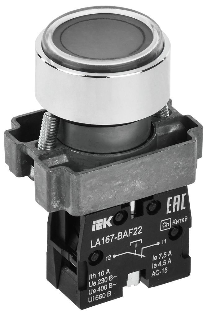 Кнопка управления LA167-BAF22 d=22мм 1р черная IEK