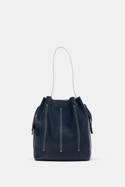 ZARA КОМБИНИРОВАННАЯ КОЖАНАЯ СУМКА, МОРСКОЙ СИНИЙ