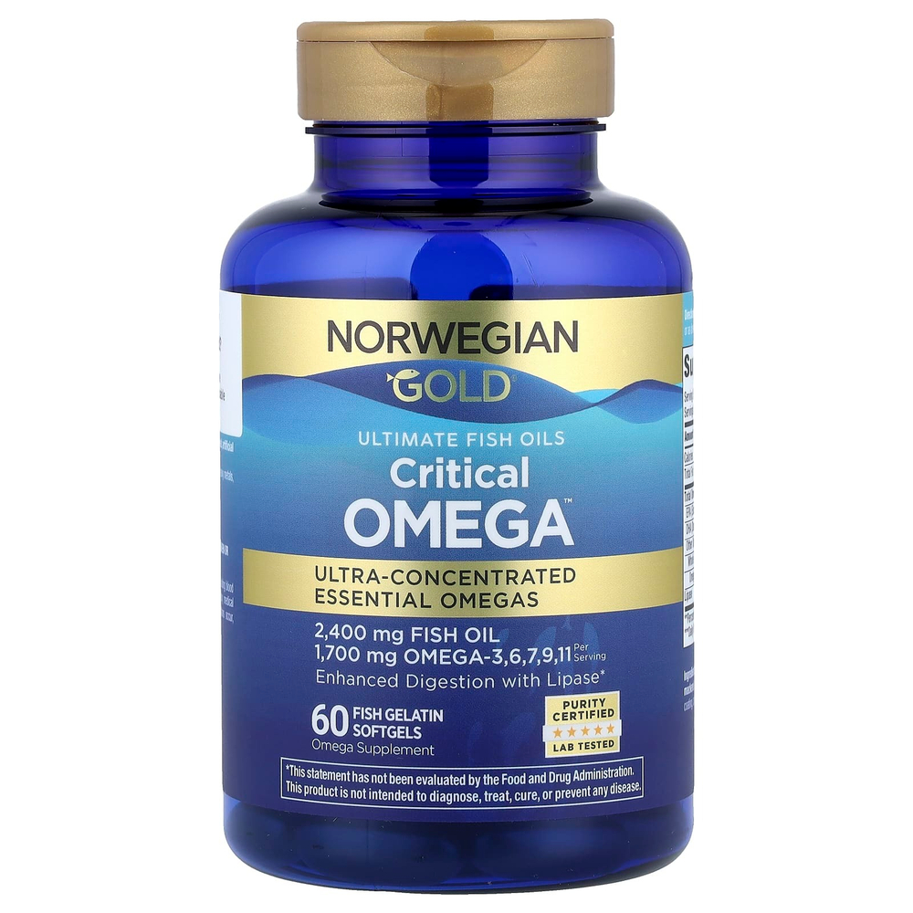 Renew Life, Norwegian Gold®, Critical Omega™, рыбий жир высшего качества, 60 капсул из рыбьего желатина