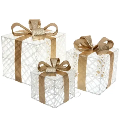 Фигура светодиодная «Подарок любимым» (набор 3 шт: 15см, 20см, 25см), 220V, Шапмпань (свечение - Теплый белый)