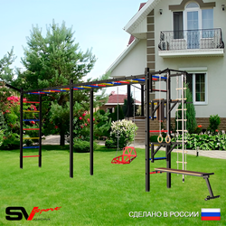Уличная шведская стенка Sv Sport рукоход х 2 У54411 (Турник/Брусья/Стойка/Скамья/Со спинкой/Кронш бокс/Канат/кольца/лестница)
