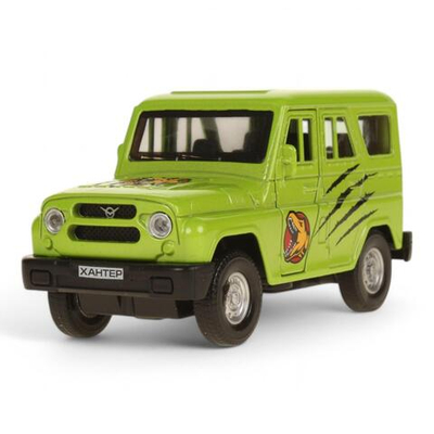 Модель ин. мет. "УАЗ Hunter. Динозавры" 11,5см, двер, багаж, салатовый, коробка HUNTER-12DIN(Технопарк)