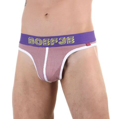 Красные трусы-тонги с узором «гусиная лапка» и брендированным поясом (Размер: S) (Цвет: красный)