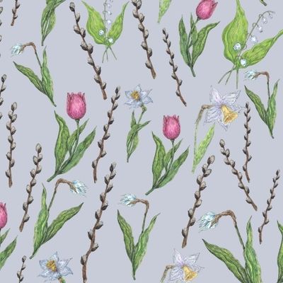 Весенний паттерн с цветами и вербой