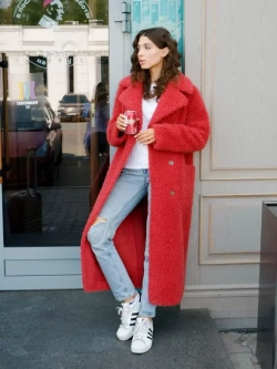 Шуба чебурашка пальто тедди из шерсти, красная, SilverFox