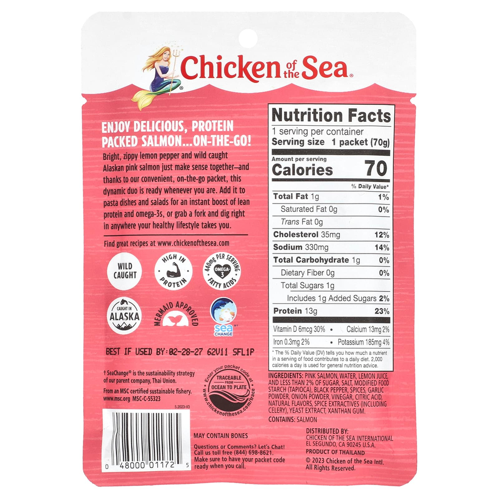 Chicken of the Sea, Аляскинская горбуша из дикого улова, лимонный перец, 70 г (2,5 унции)