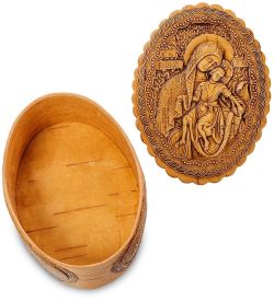 Народные промыслы BST-110/ 2 Шкатулка «Пресвятая Богородица « (береста)