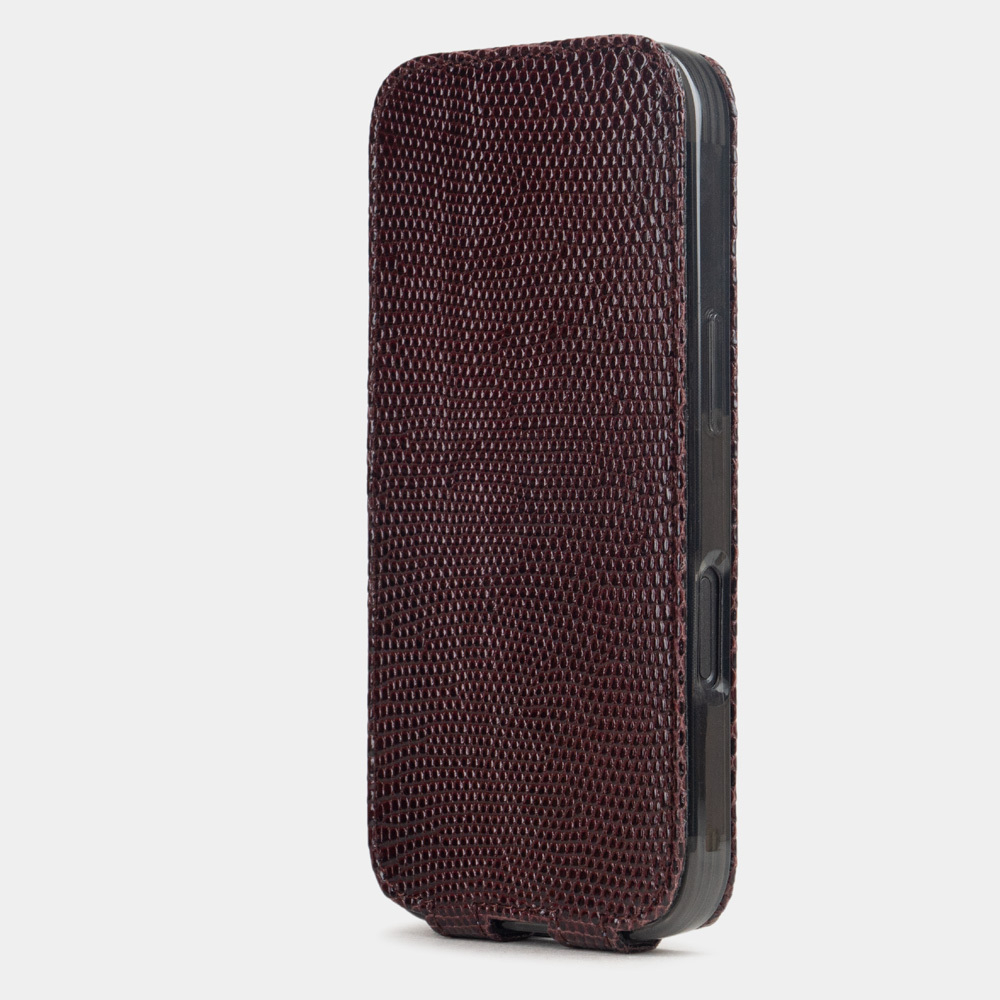 Чехол для iPhone 16 Pro Max кожаный, ящерица бордового цвета