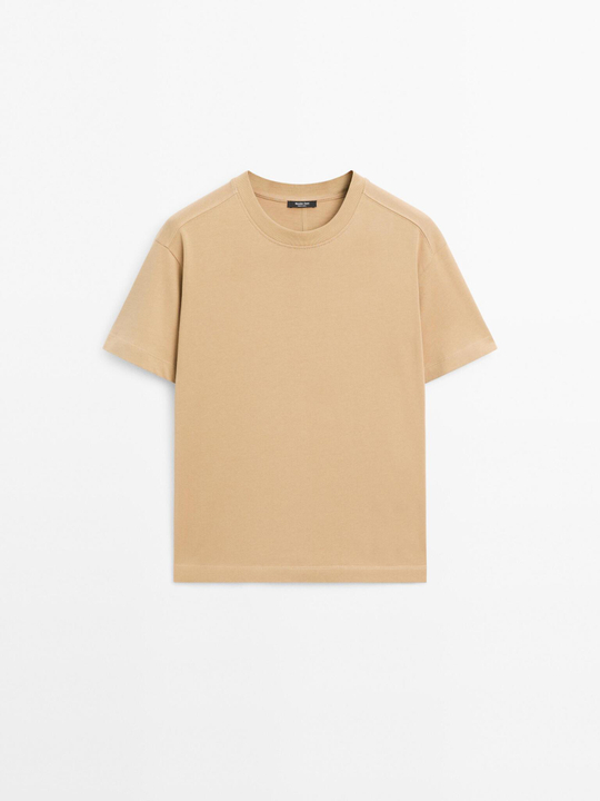 Massimo Dutti Футболка из 100% хлопка, цвет верблюжьей шерсти