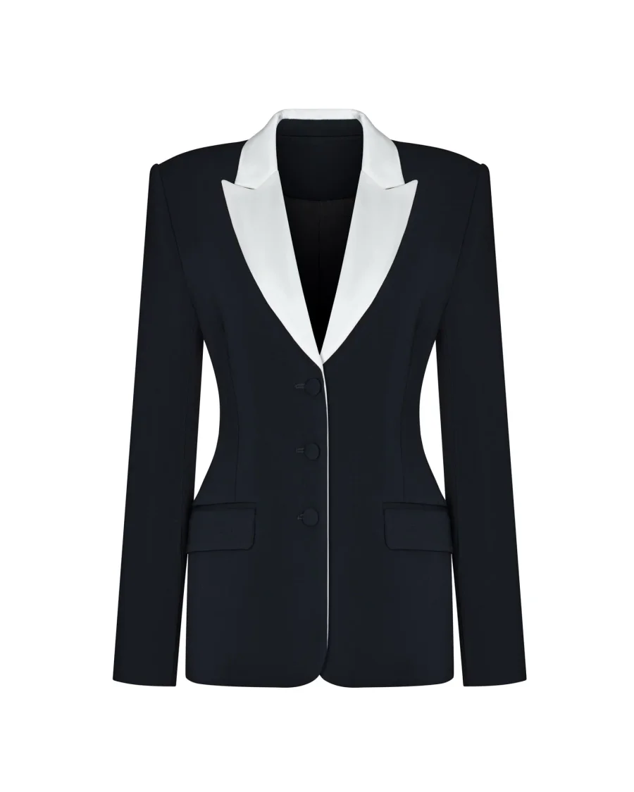 Жакет классический из вискозы, Черно-белый