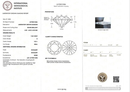 Лабораторно-выращенный бриллиант Кр-57 6.52-6.55 мм D/VVS1 1.06 ct