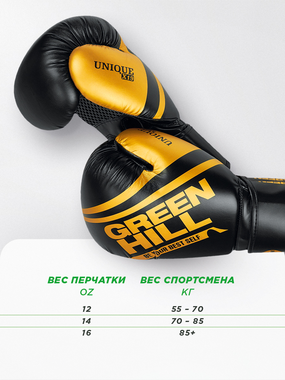 BGU-2308 Боксерские перчатки UNIQUE черно-золотые