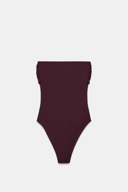 ZARA КУПАЛЬНИК БАНДО С МЕТАЛЛИЧЕСКОЙ ДЕТАЛЬЮ, КОРИЧНЕВЫЙ