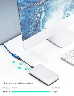 Кабель удлинитель USB 3.0 Aioneus (2метрa)/ для мобильный телефон, PS3, PS4, клавиатура, принтер, компьютер, телевизор