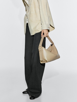 Massimo Dutti Небольшая сумка через плечо из кожи наппа, песочный