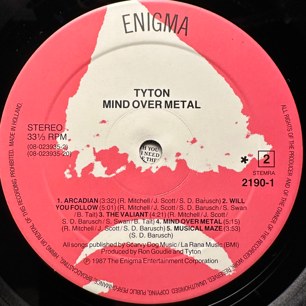 Tyton ‎– Mind Over Metal (Голландия 1987г.)