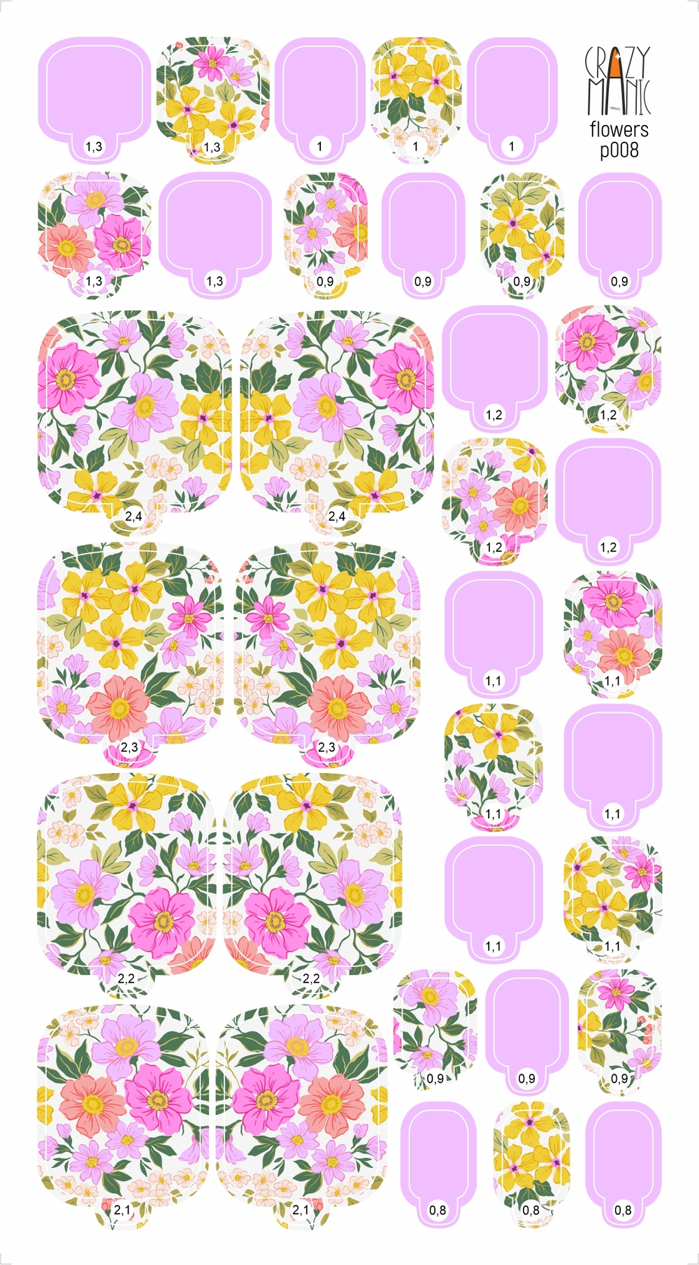 Crazy Manic Плёнки для ногтей для педикюра flowers p008 red