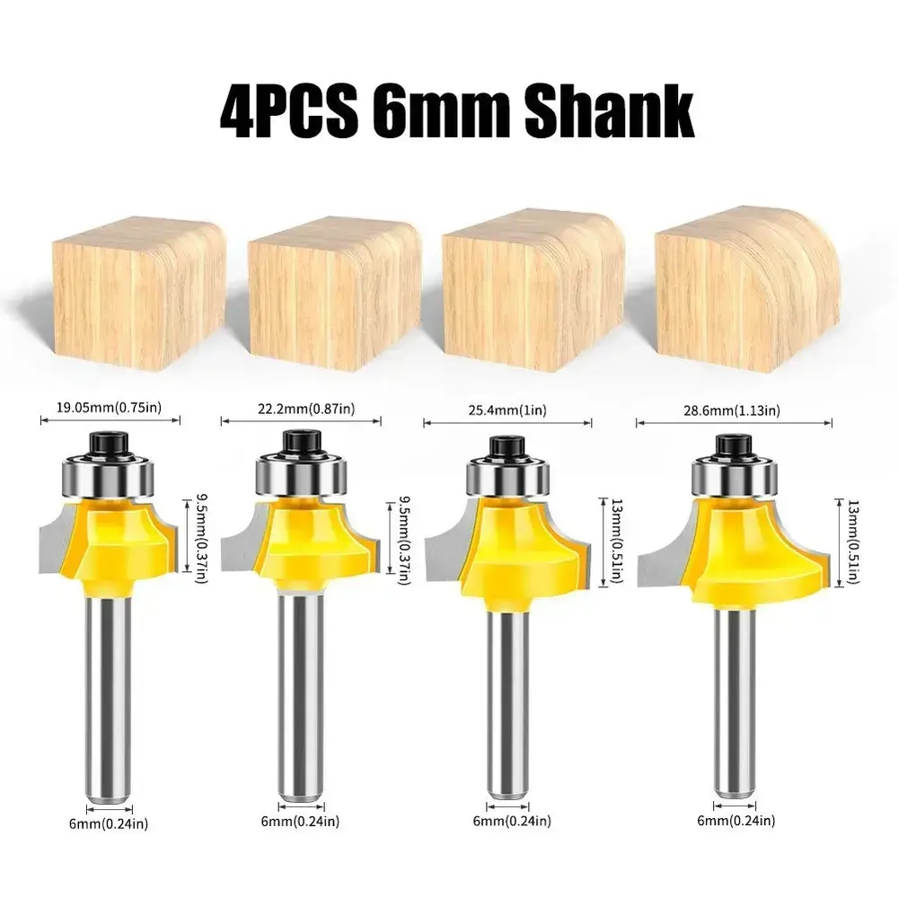 4 шт, Фреза кромочная калевочная, с нижним подшипником хвостовик 6 мм JGZUI
